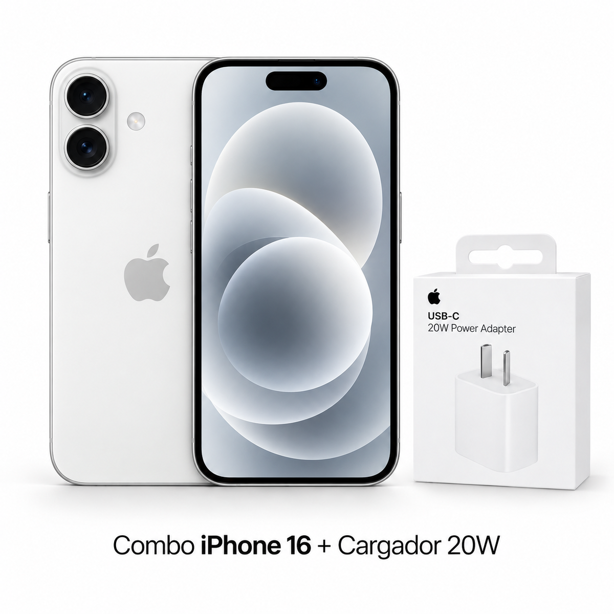 Combo iPhone 16 mas cargador Apple USB-C de 20W