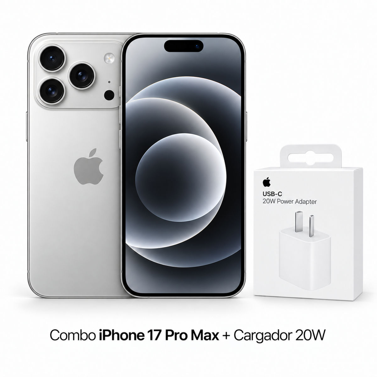 Combo iPhone 17 Pro Max mas cargador Apple USB-C de 20W