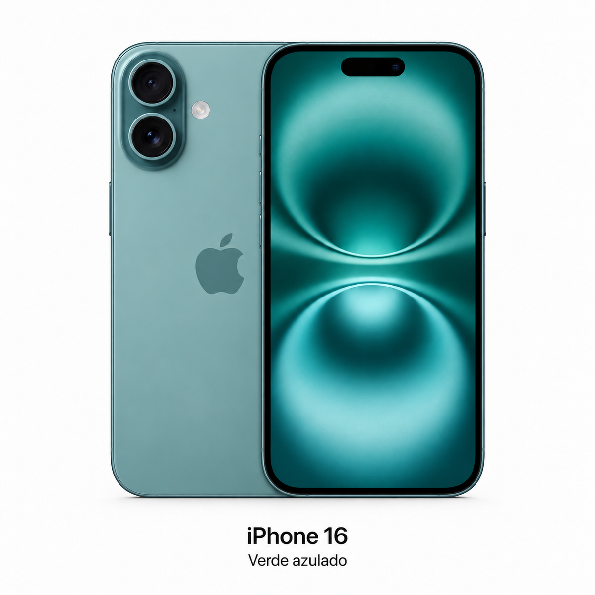 iPhone 16 color Verde azulado - frente y dorso