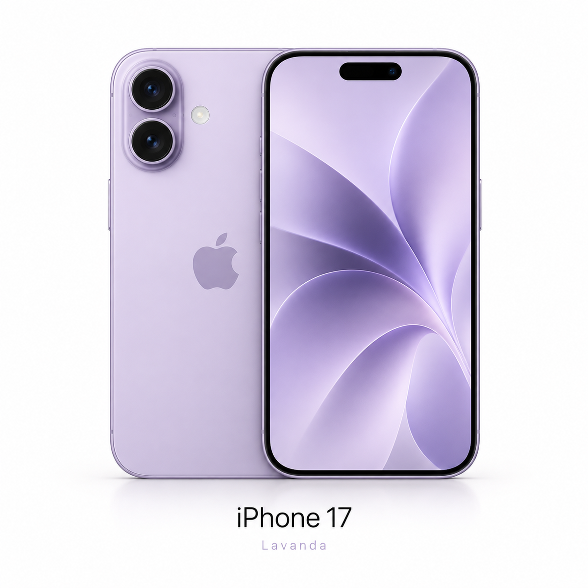 iPhone 17 color Lavanda - frente y dorso