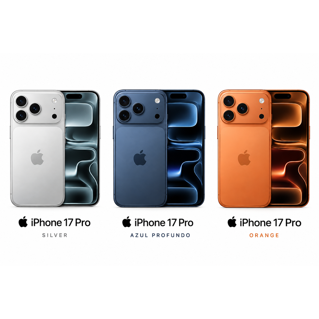 iPhone 17 Pro - los tres colores disponibles: Silver, Azul Profundo y Orange
