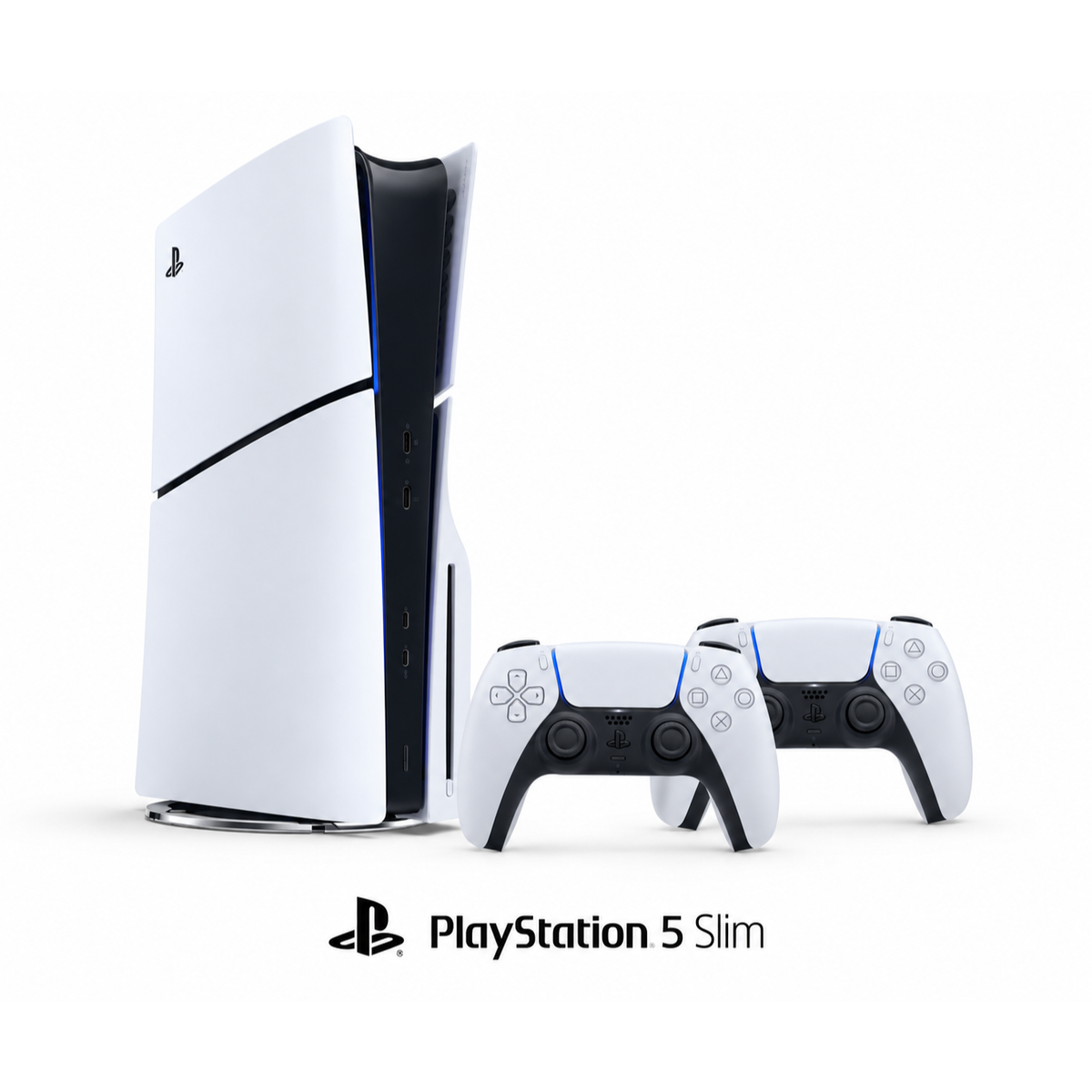 PlayStation 5 Slim vista de frente con controles DualSense